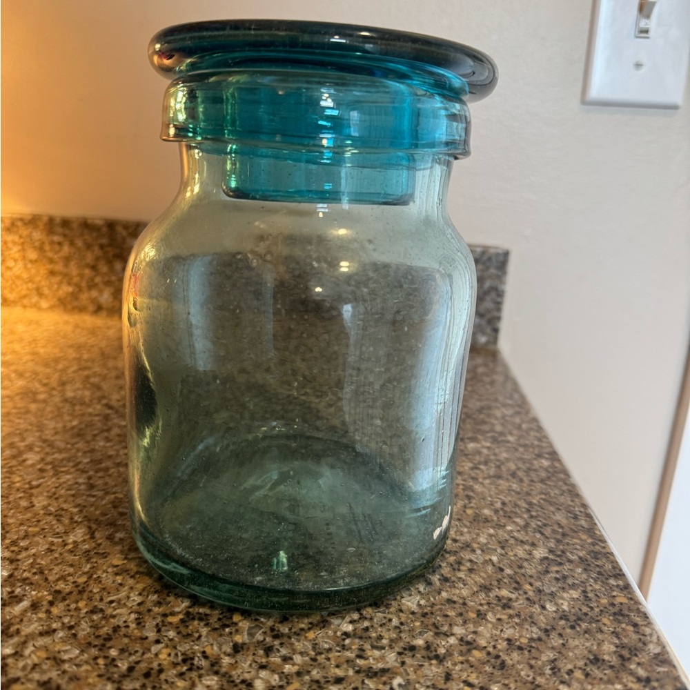 Pottery Barn Hand Blown Blue Glass Jar & Lid Canister 6"